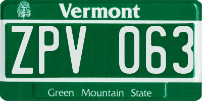 VT license plate ZPV063