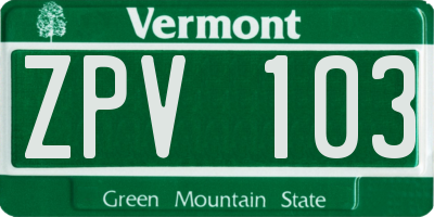 VT license plate ZPV103