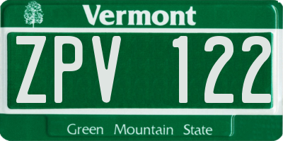 VT license plate ZPV122