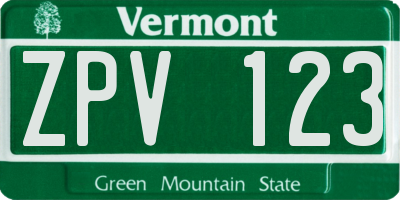 VT license plate ZPV123