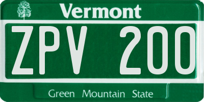 VT license plate ZPV200