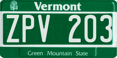 VT license plate ZPV203