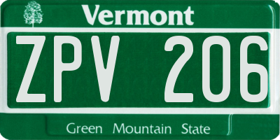 VT license plate ZPV206