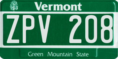 VT license plate ZPV208