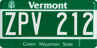 VT license plate ZPV212