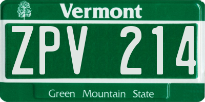 VT license plate ZPV214