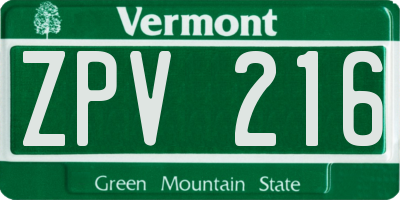VT license plate ZPV216