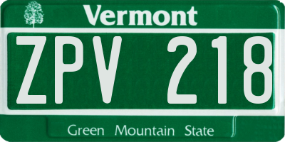 VT license plate ZPV218