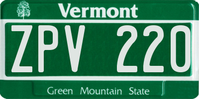 VT license plate ZPV220