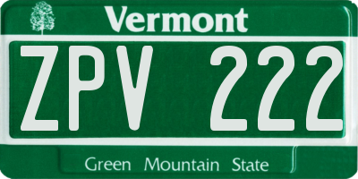 VT license plate ZPV222