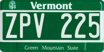 VT license plate ZPV225