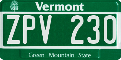 VT license plate ZPV230