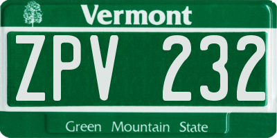 VT license plate ZPV232