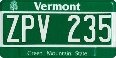 VT license plate ZPV235