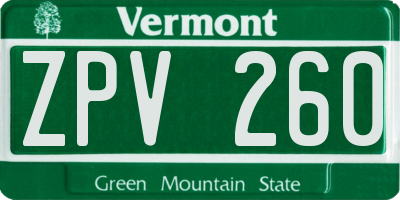 VT license plate ZPV260