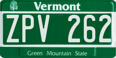 VT license plate ZPV262