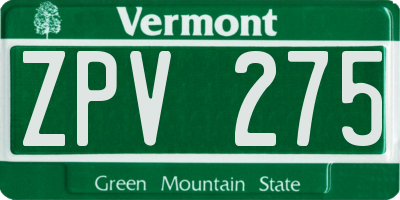 VT license plate ZPV275