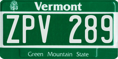 VT license plate ZPV289