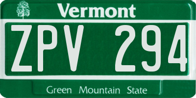 VT license plate ZPV294