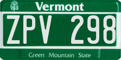 VT license plate ZPV298