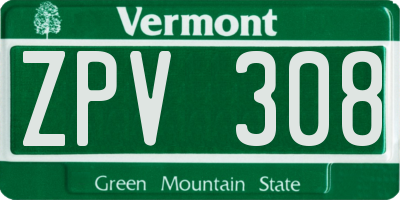 VT license plate ZPV308