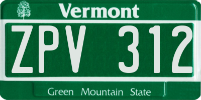 VT license plate ZPV312