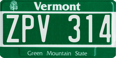 VT license plate ZPV314