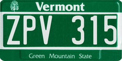 VT license plate ZPV315