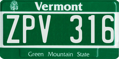 VT license plate ZPV316