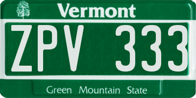 VT license plate ZPV333