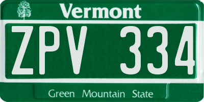 VT license plate ZPV334