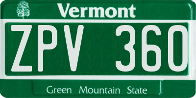 VT license plate ZPV360