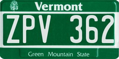 VT license plate ZPV362