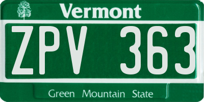 VT license plate ZPV363