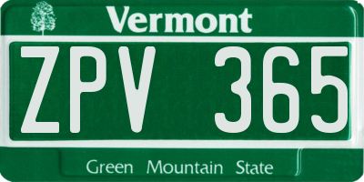 VT license plate ZPV365