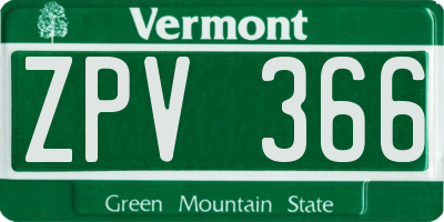 VT license plate ZPV366