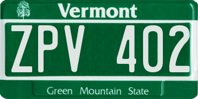 VT license plate ZPV402