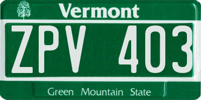 VT license plate ZPV403