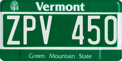 VT license plate ZPV450
