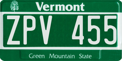 VT license plate ZPV455