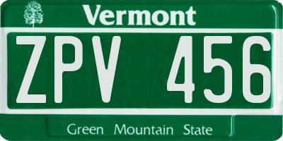 VT license plate ZPV456