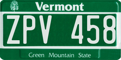VT license plate ZPV458