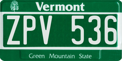 VT license plate ZPV536