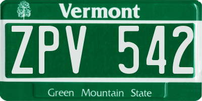 VT license plate ZPV542