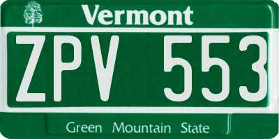 VT license plate ZPV553