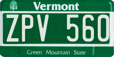 VT license plate ZPV560