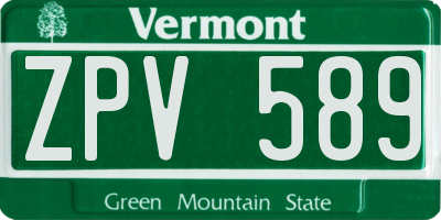 VT license plate ZPV589