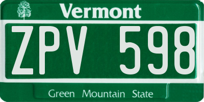 VT license plate ZPV598