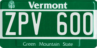 VT license plate ZPV600