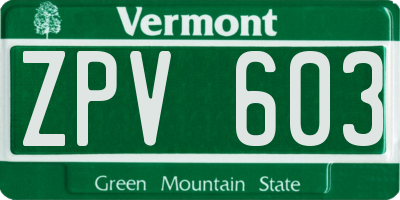 VT license plate ZPV603